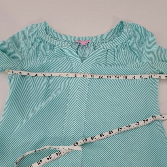 Lilly Pulitzer Moxy 3/4 Sleeve 100% Silk Blouse Turquoise White Stripe Small - Picture 12 of 12
